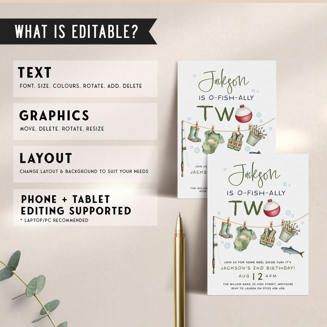 O-Fish-Ally Two Editable Invitation