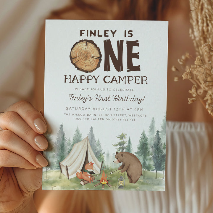 One Happy Camper Watercolor Invitation