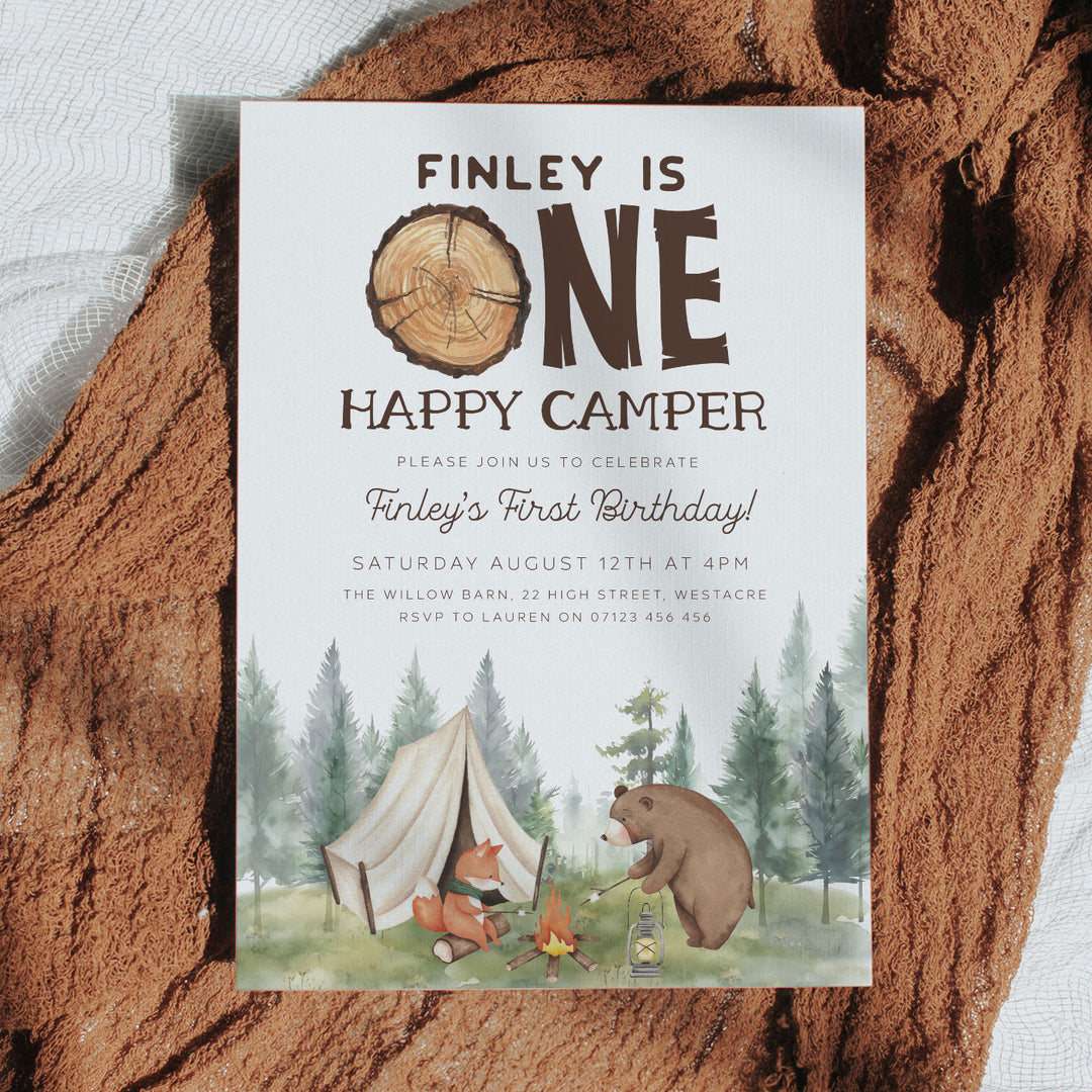 One Happy Camper Watercolor Invitation