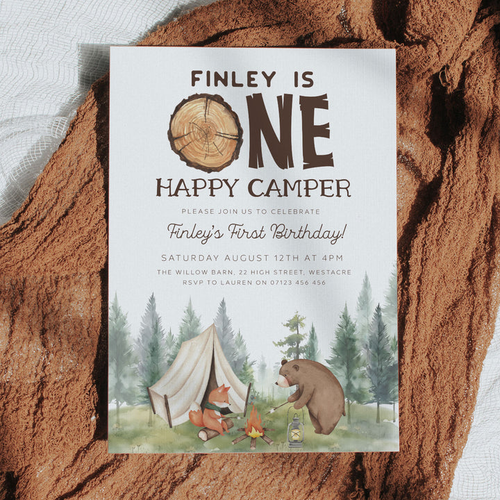 One Happy Camper Watercolor Invitation