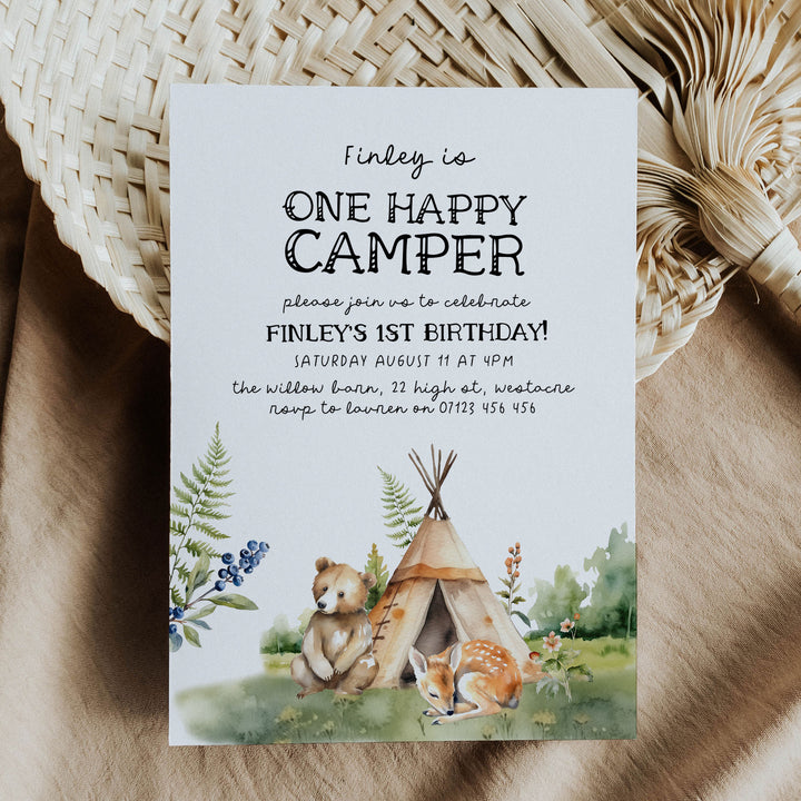 One Happy Camper Boho Invitation