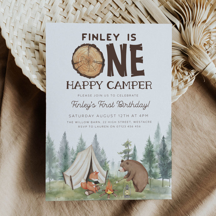 One Happy Camper Watercolor Invitation