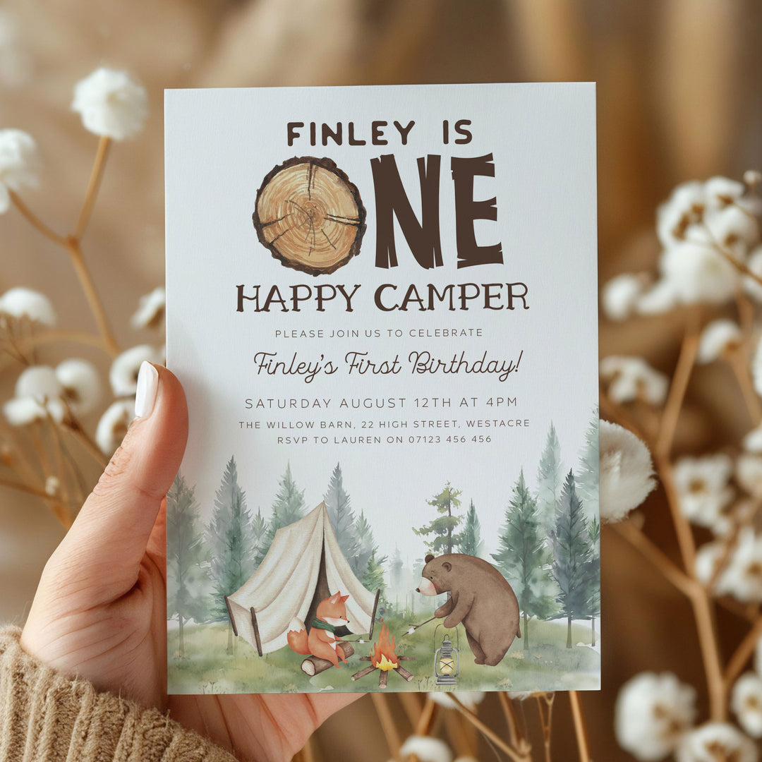 One Happy Camper Watercolor Invitation