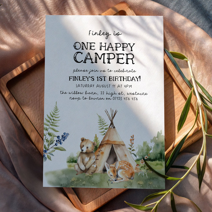 One Happy Camper Boho Invitation