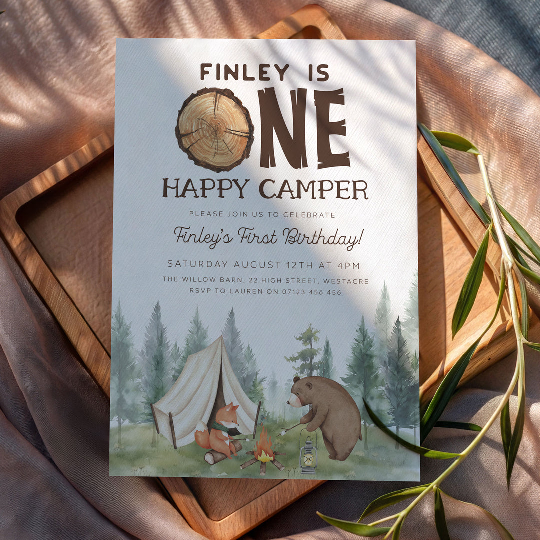 One Happy Camper Watercolor Invitation