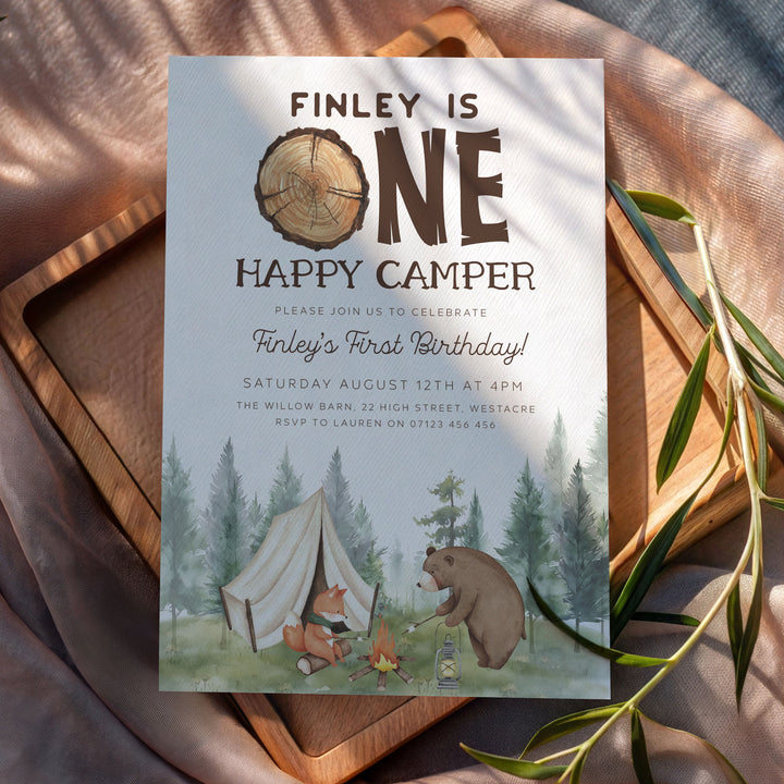 One Happy Camper Watercolor Invitation