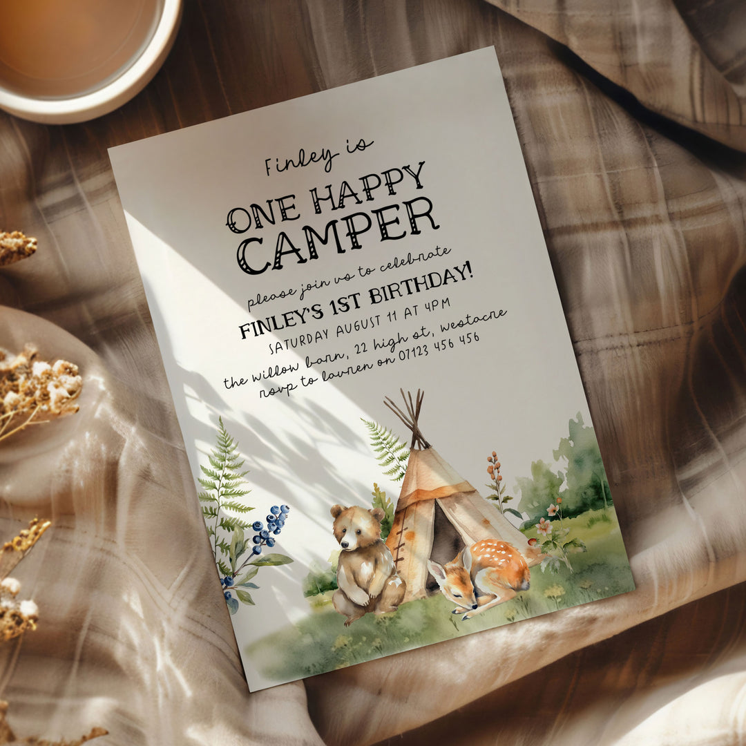 One Happy Camper Boho Invitation