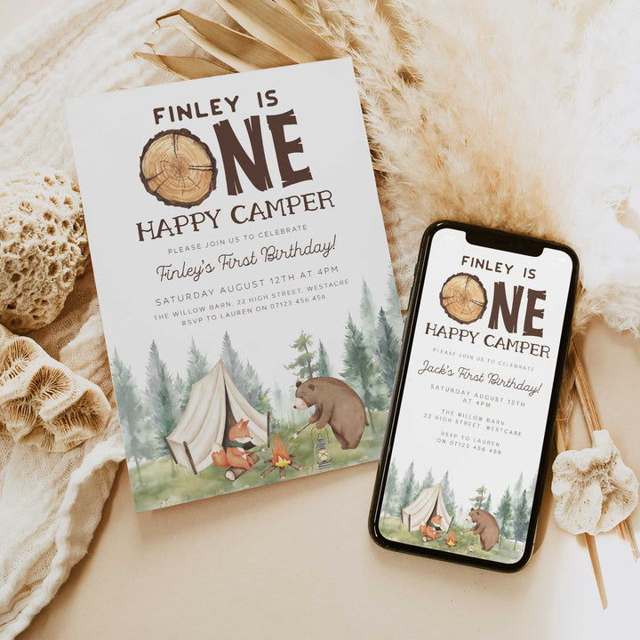 One Happy Camper Watercolor Invitation
