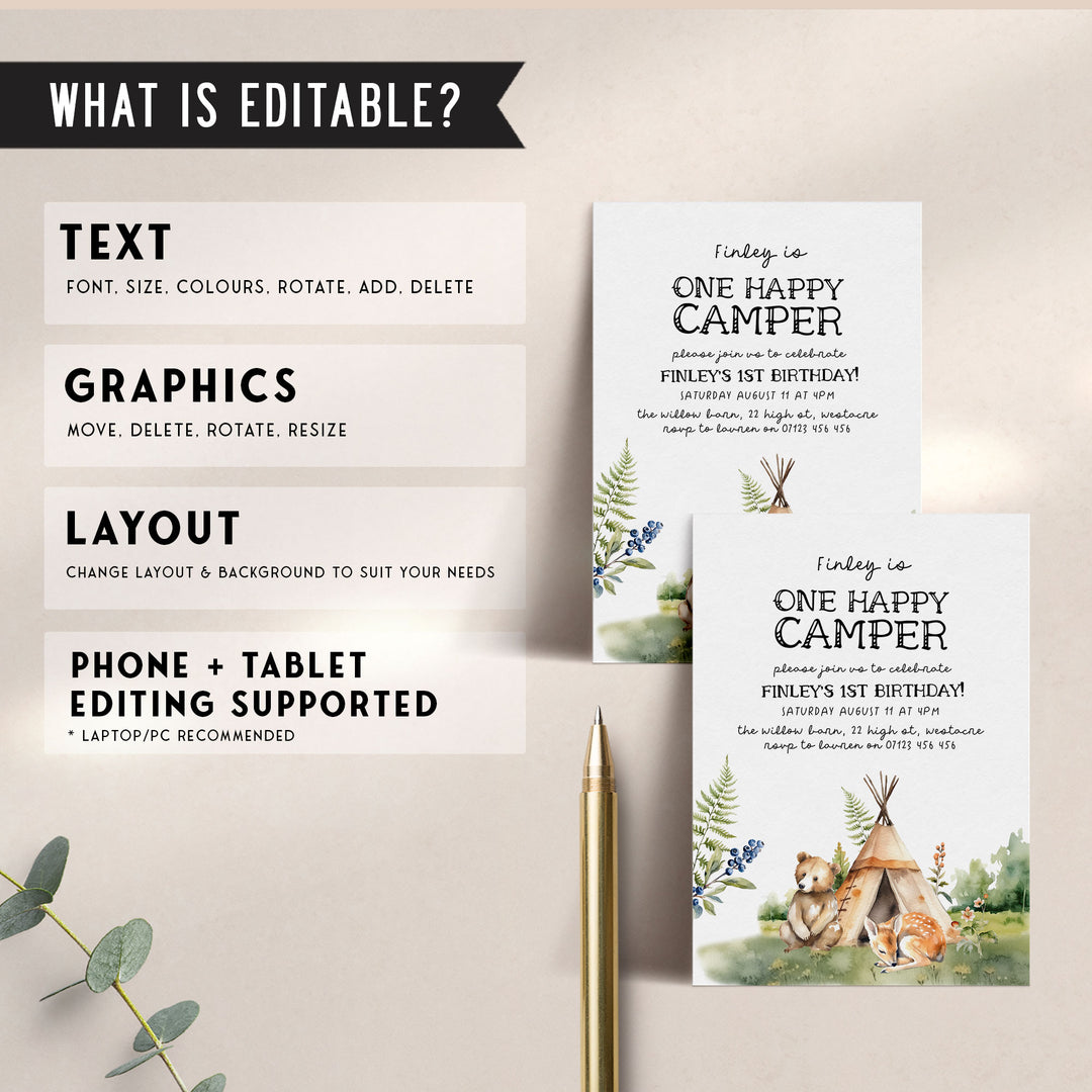 One Happy Camper Boho Invitation