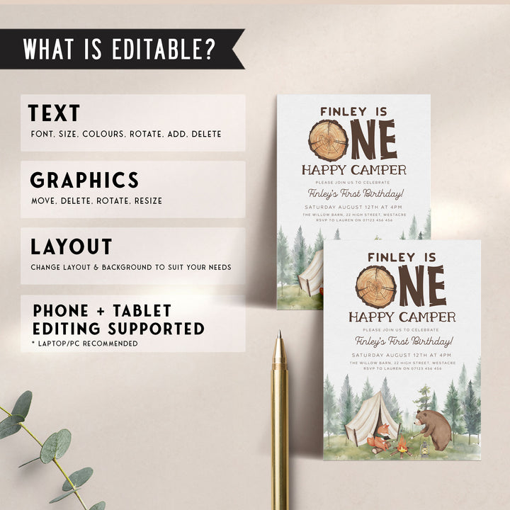 One Happy Camper Watercolor Invitation