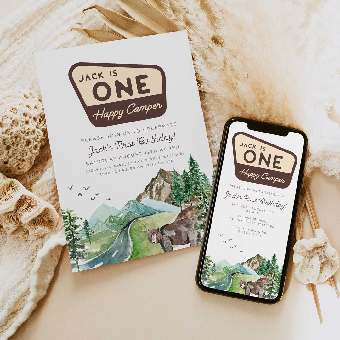 One Happy Camper Watercolour Invitation