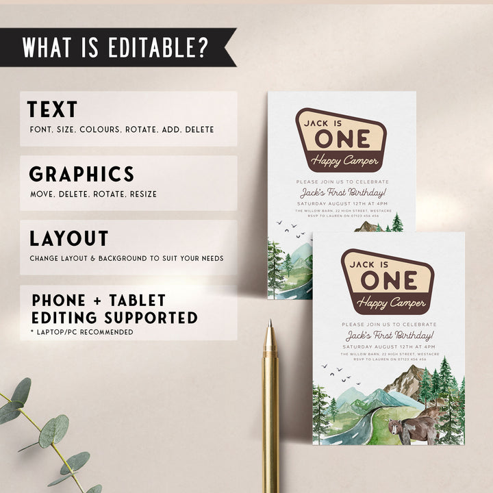 One Happy Camper Watercolour Invitation