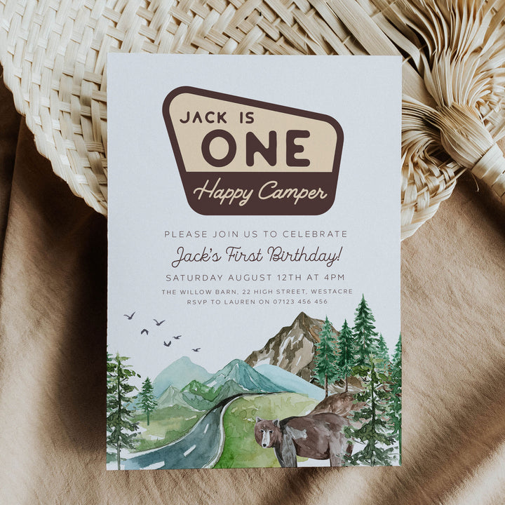 One Happy Camper Watercolour Invitation