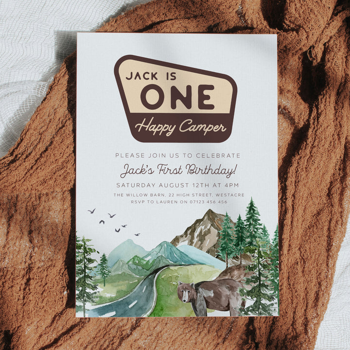One Happy Camper Watercolour Invitation