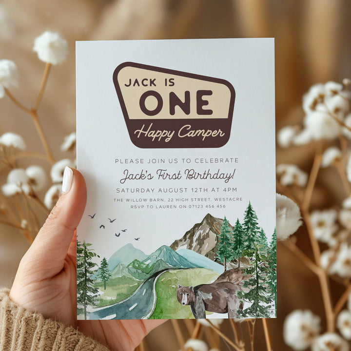 One Happy Camper Watercolour Invitation