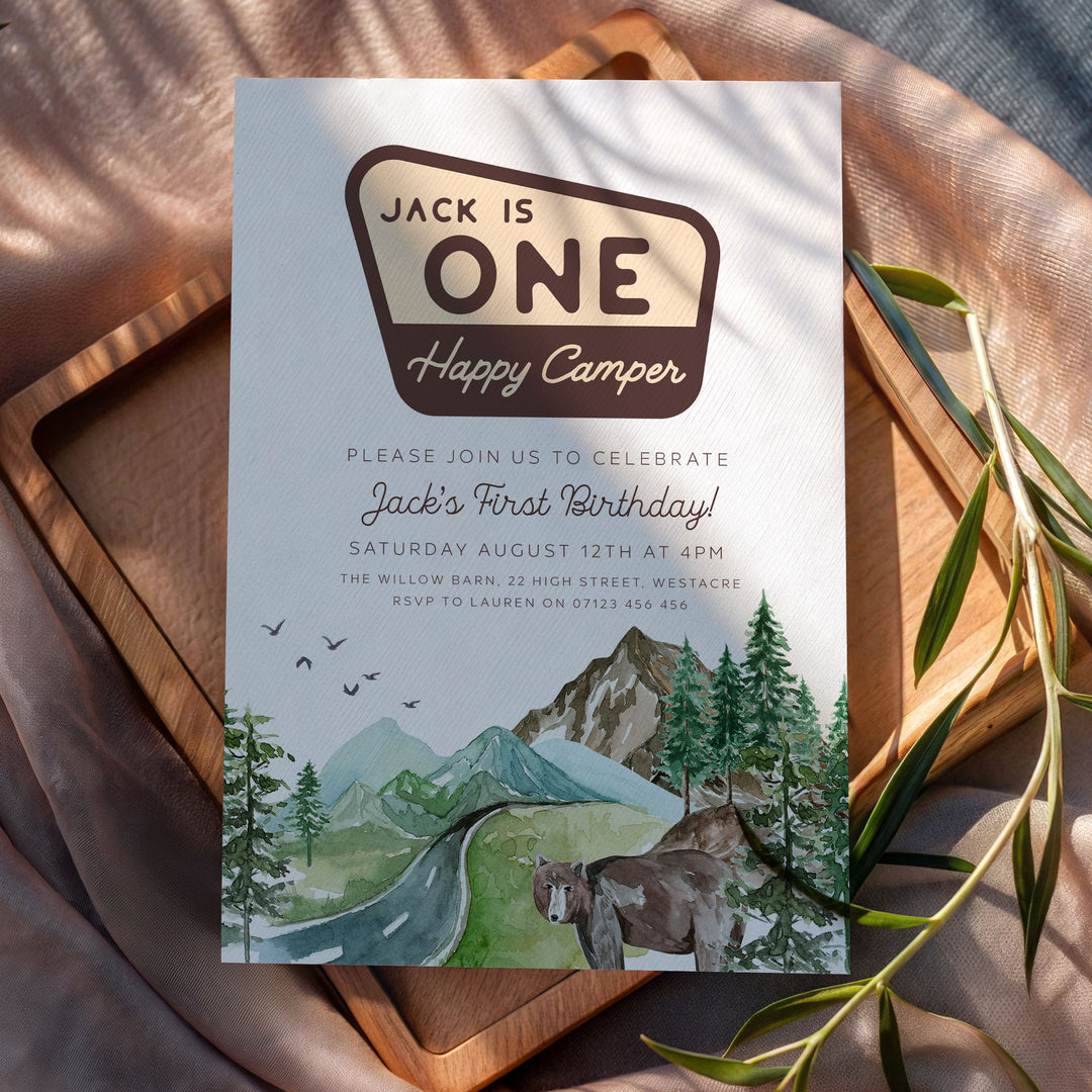 One Happy Camper Watercolour Invitation