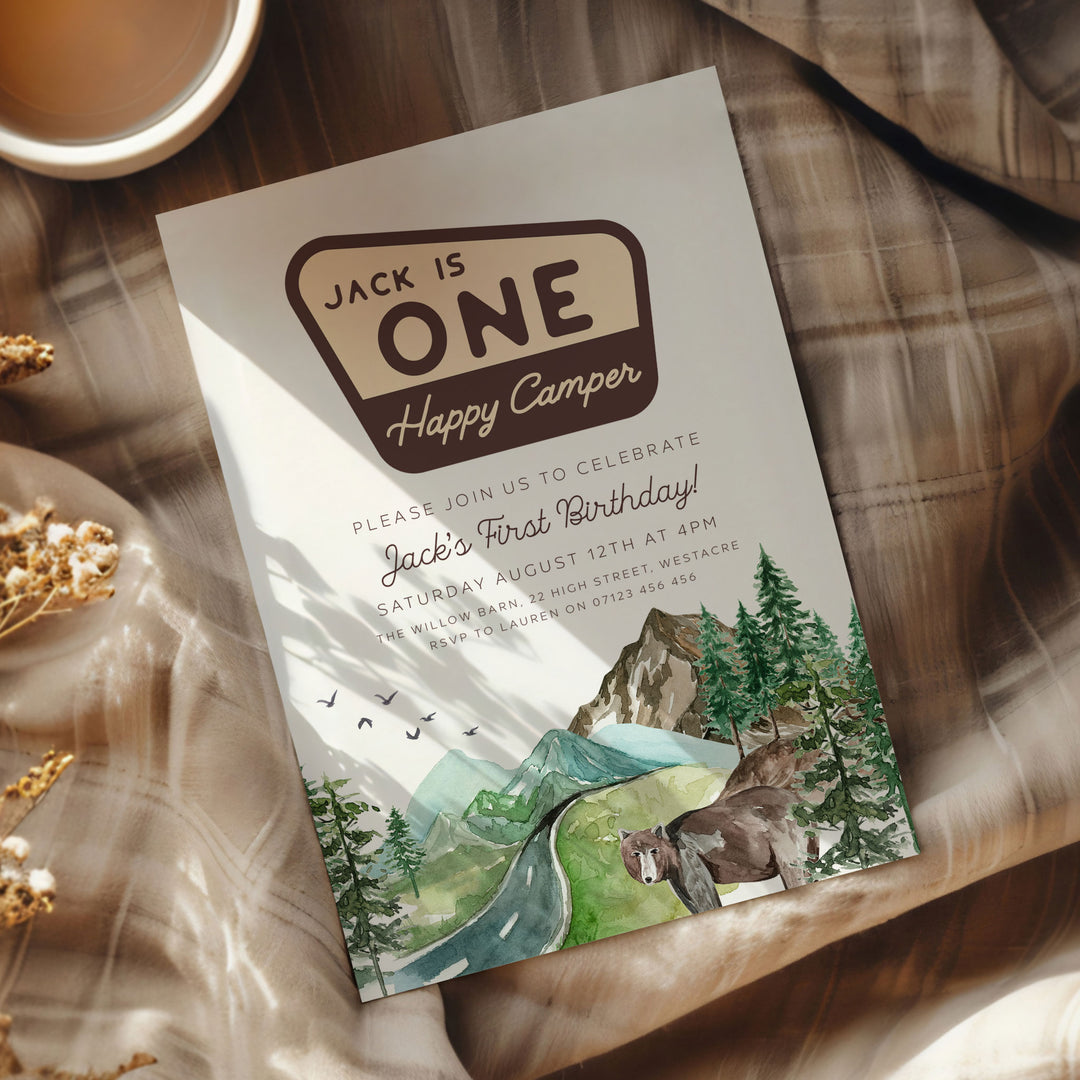 One Happy Camper Watercolour Invitation
