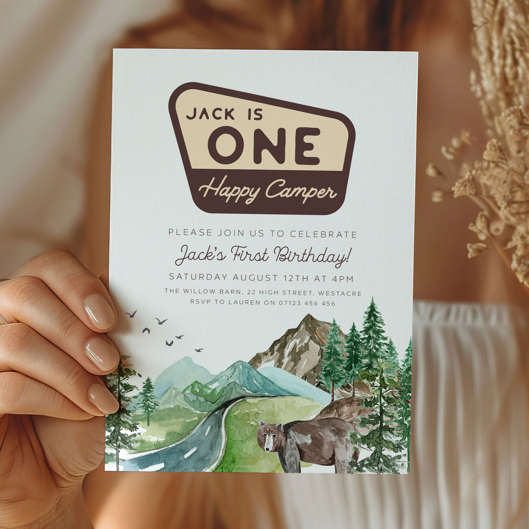 One Happy Camper Watercolour Invitation