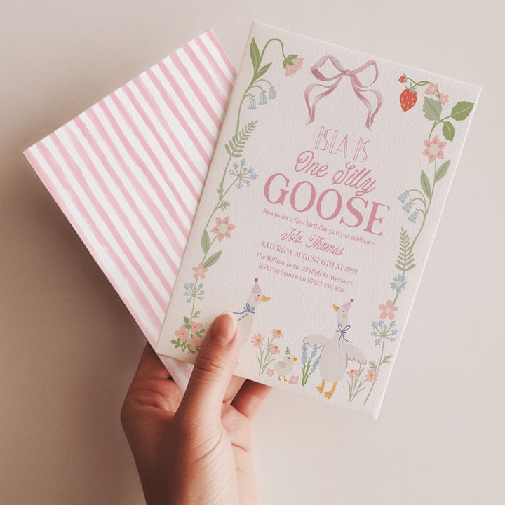 Pink Floral One Silly Goose Invitation