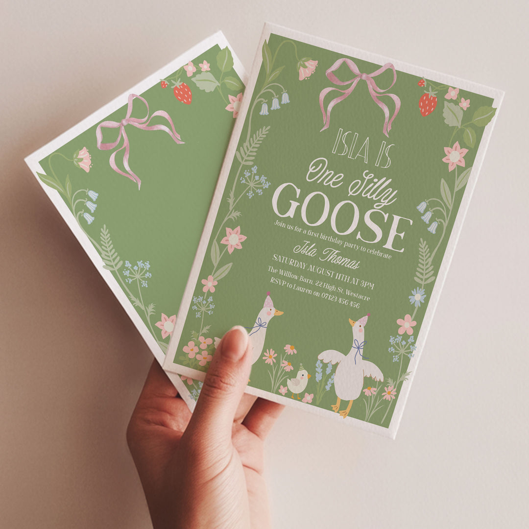 Green One Silly Goose First Birthday Invitation