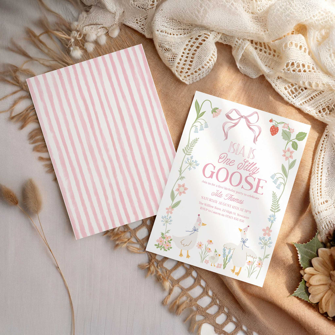 Pink Floral One Silly Goose Invitation