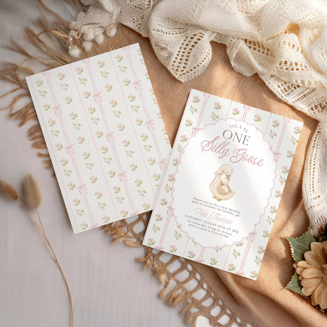 Vintage One Silly Goose First Birthday Invitation