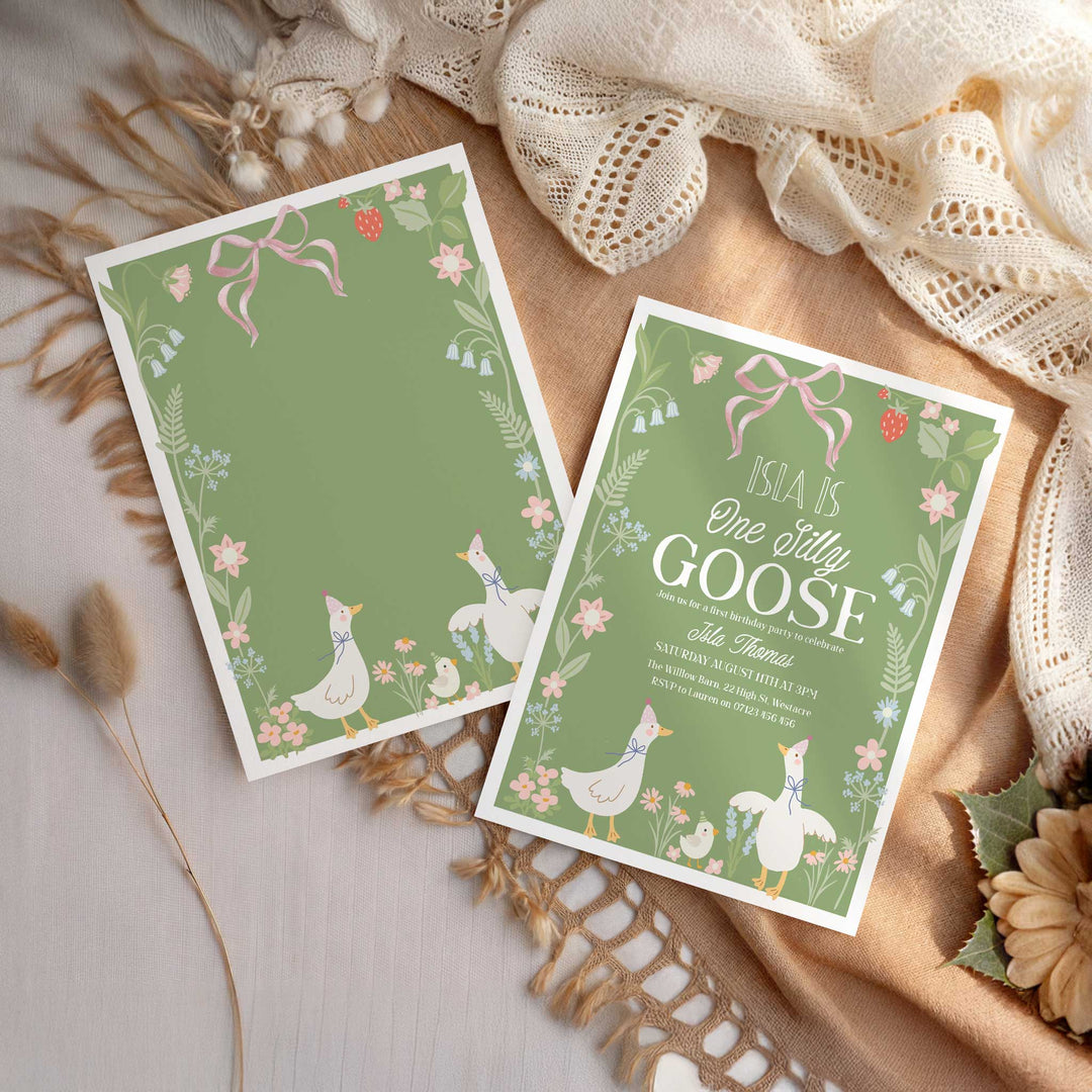 Green One Silly Goose First Birthday Invitation