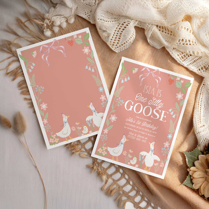 Coral One Silly Goose First Birthday Invitation