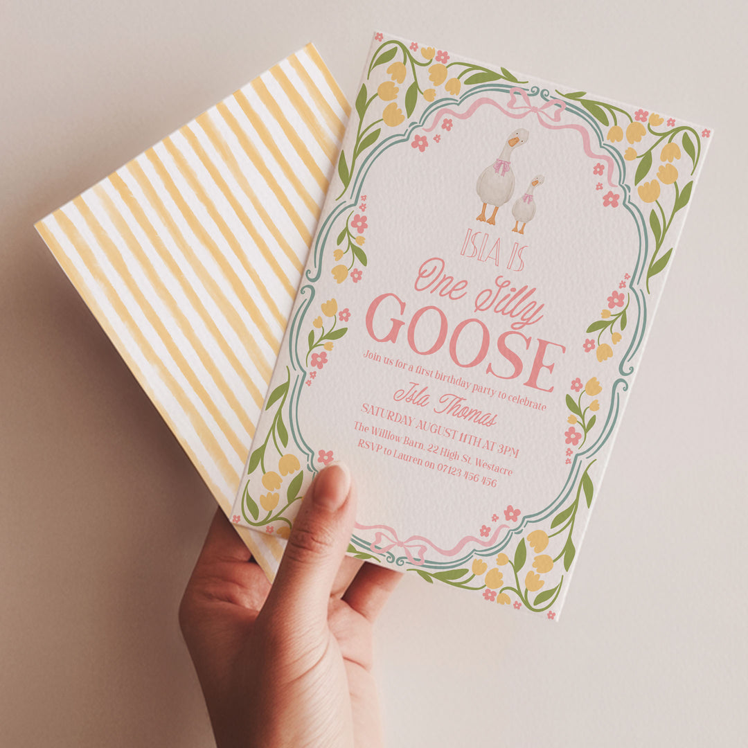 Yellow One Silly Goose First Birthday Invitation