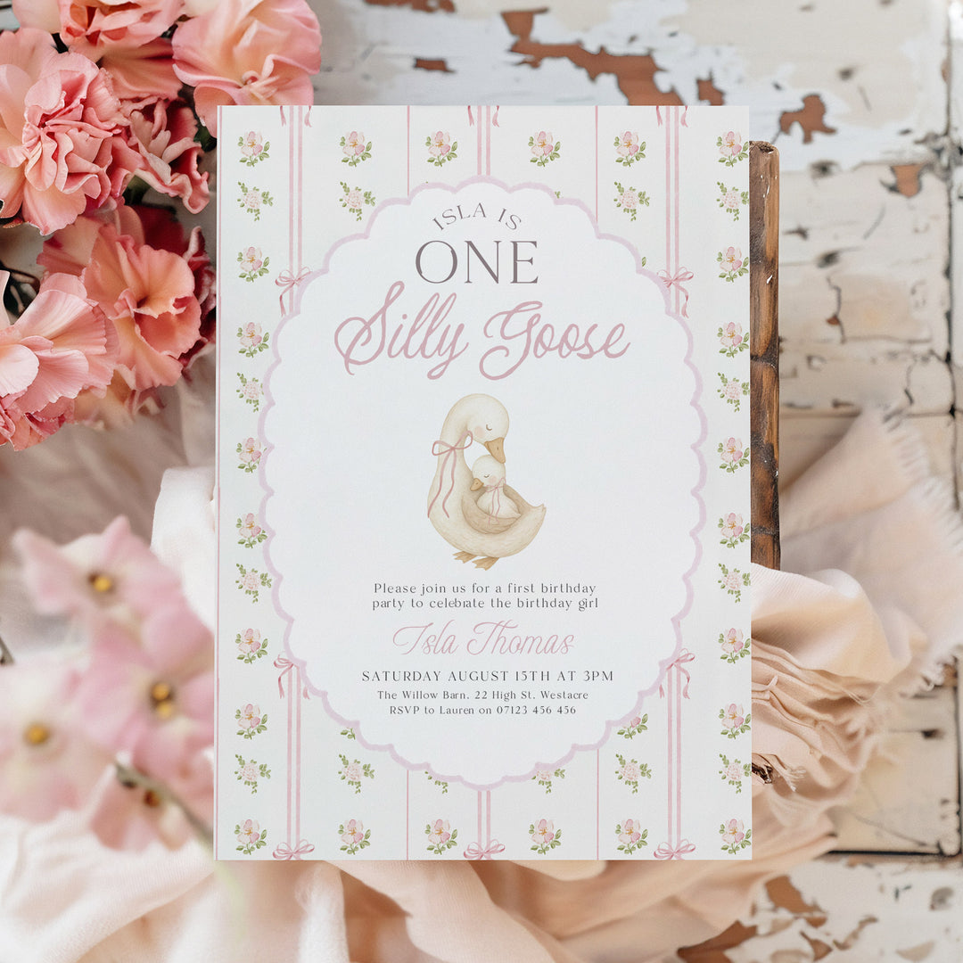 Vintage One Silly Goose First Birthday Invitation
