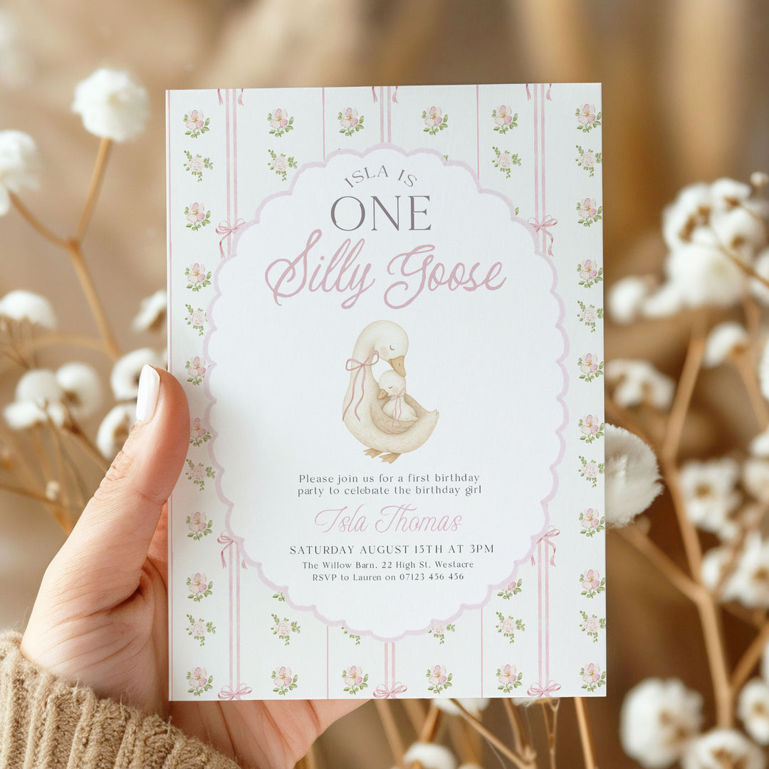 Vintage One Silly Goose First Birthday Invitation