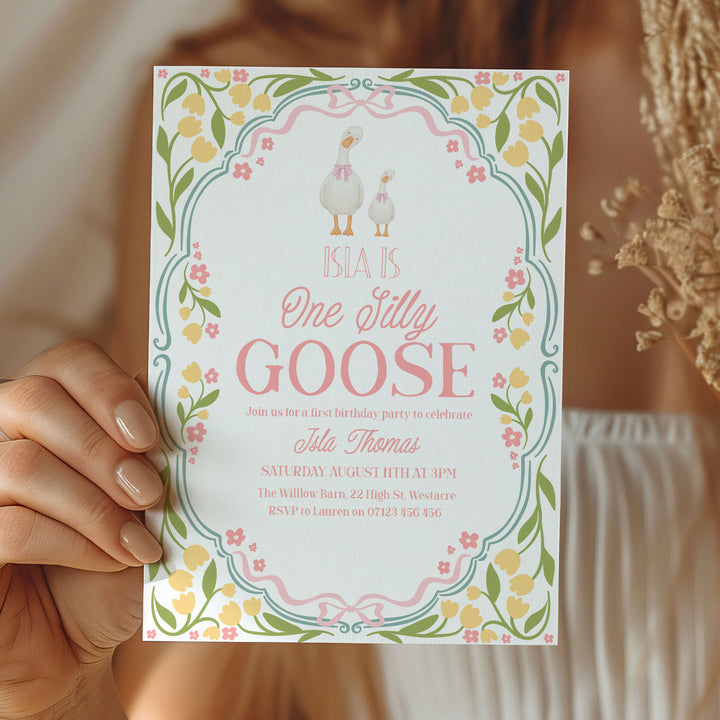 Yellow One Silly Goose First Birthday Invitation
