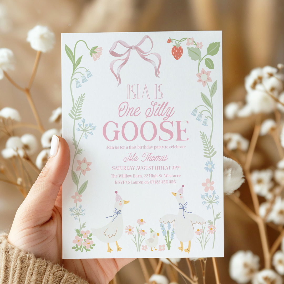 Pink Floral One Silly Goose Invitation