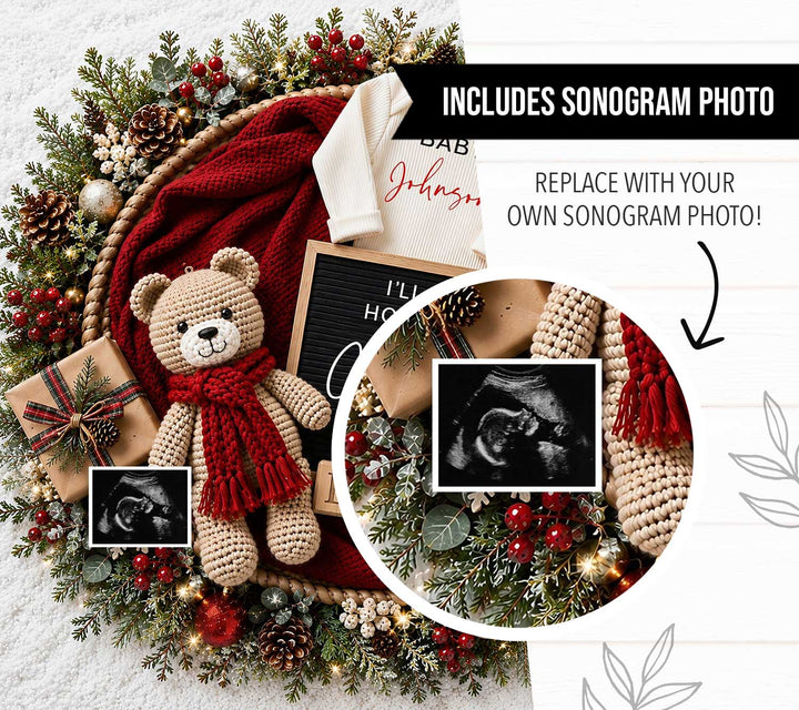 Bear With Scarf Christmas Pregnancy Announcement