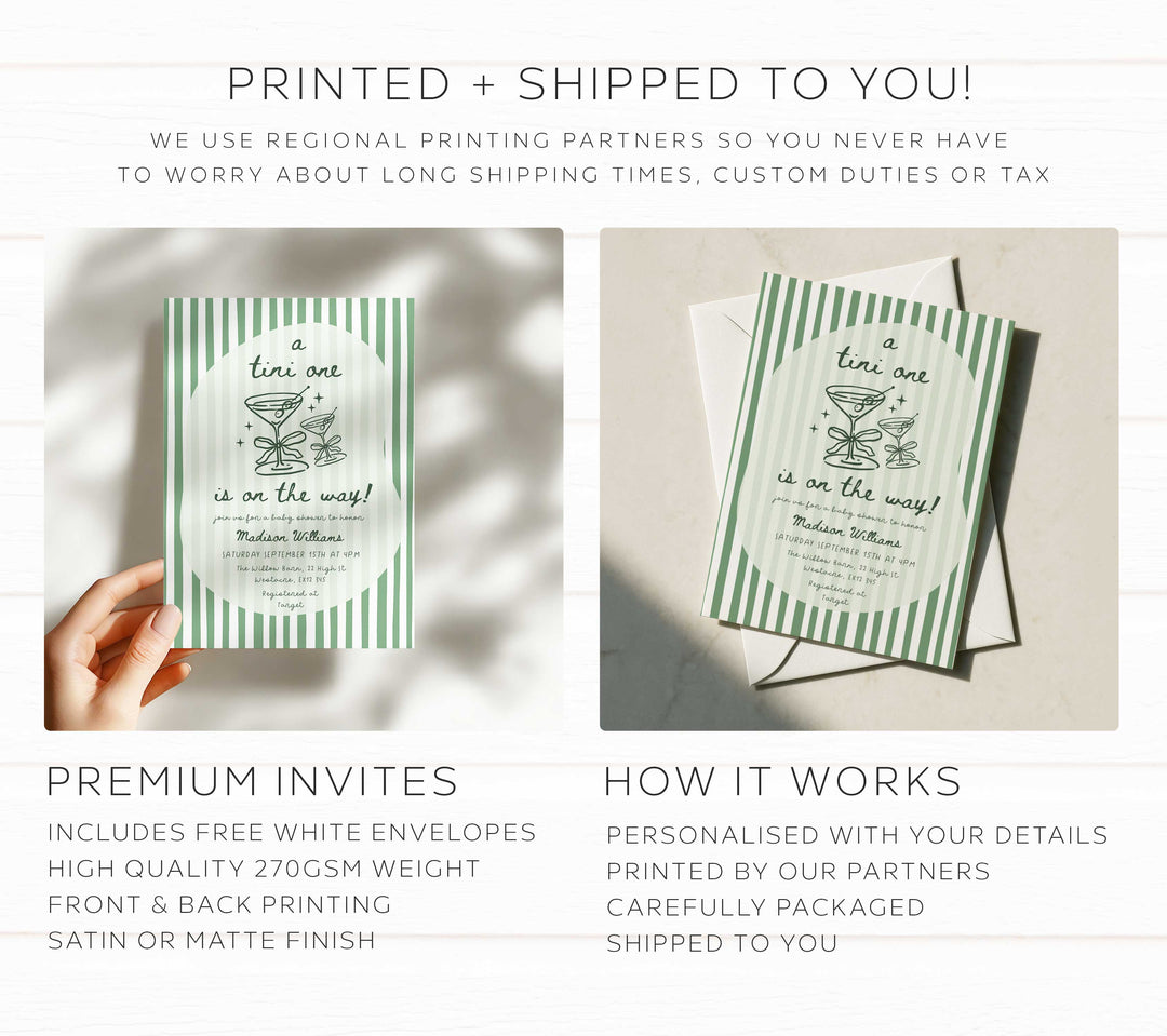 A Tini Baby Shower Printed Invitation printed and shipped baby shower invitation
