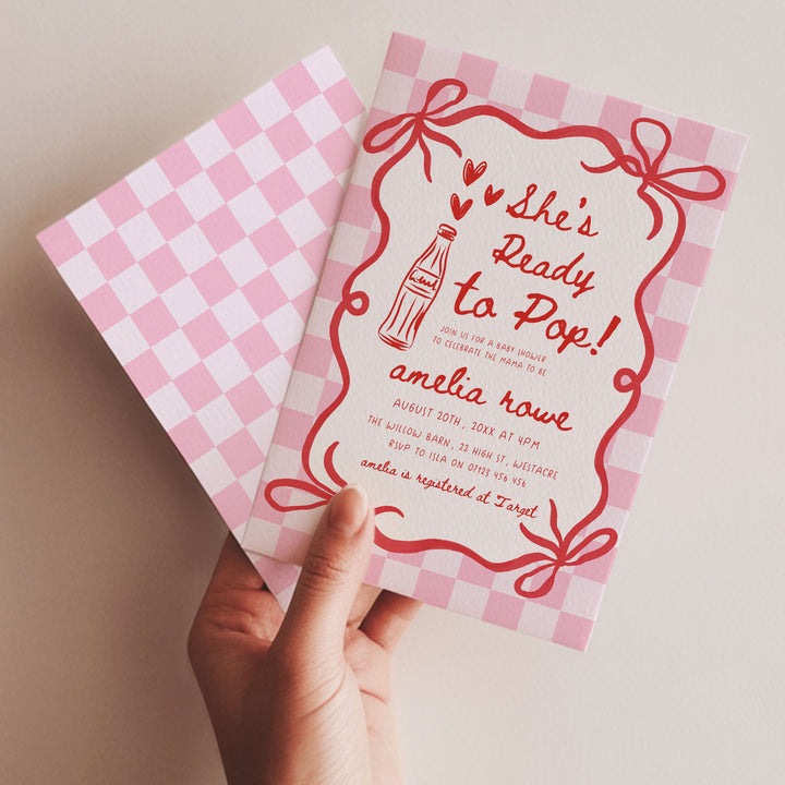 Pink Checkered Ready To Pop Invitation