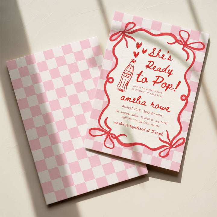 Pink Checkered Ready To Pop Invitation