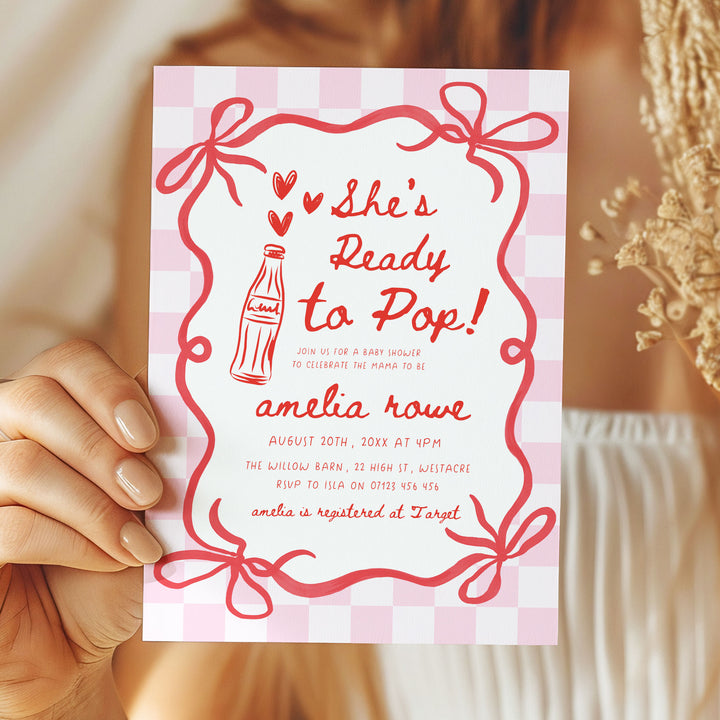Pink Checkered Ready To Pop Invitation