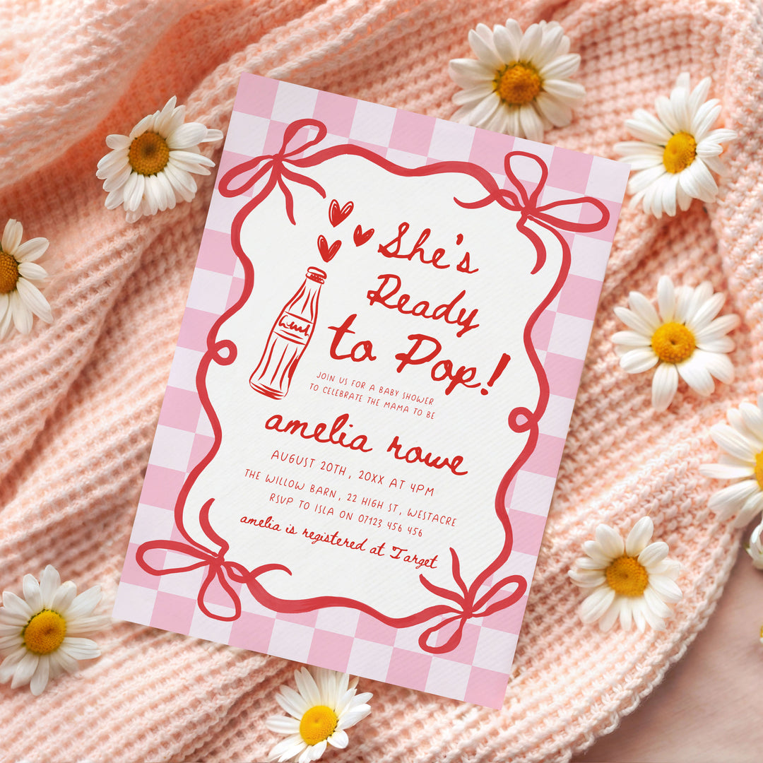 Pink Checkered Ready To Pop Invitation