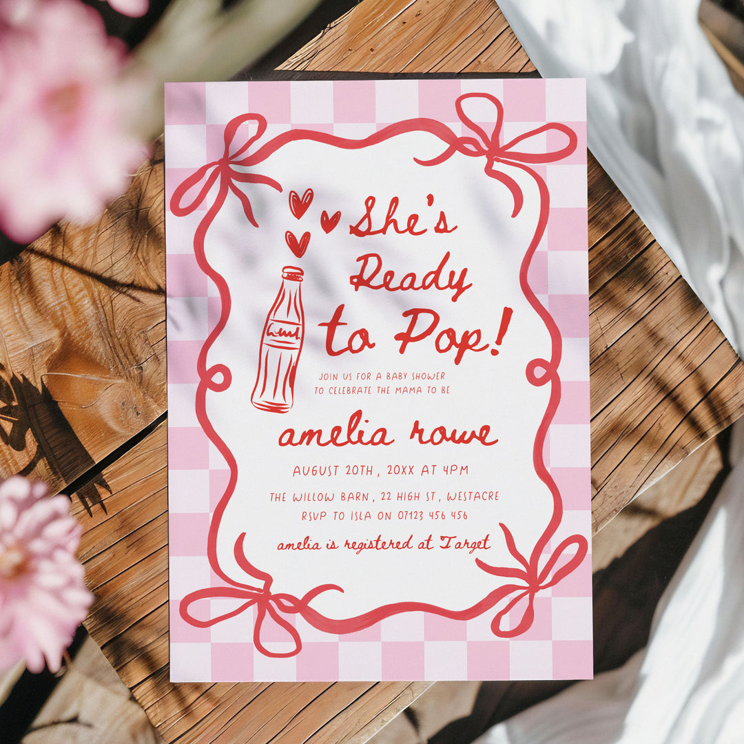 Pink Checkered Ready To Pop Invitation