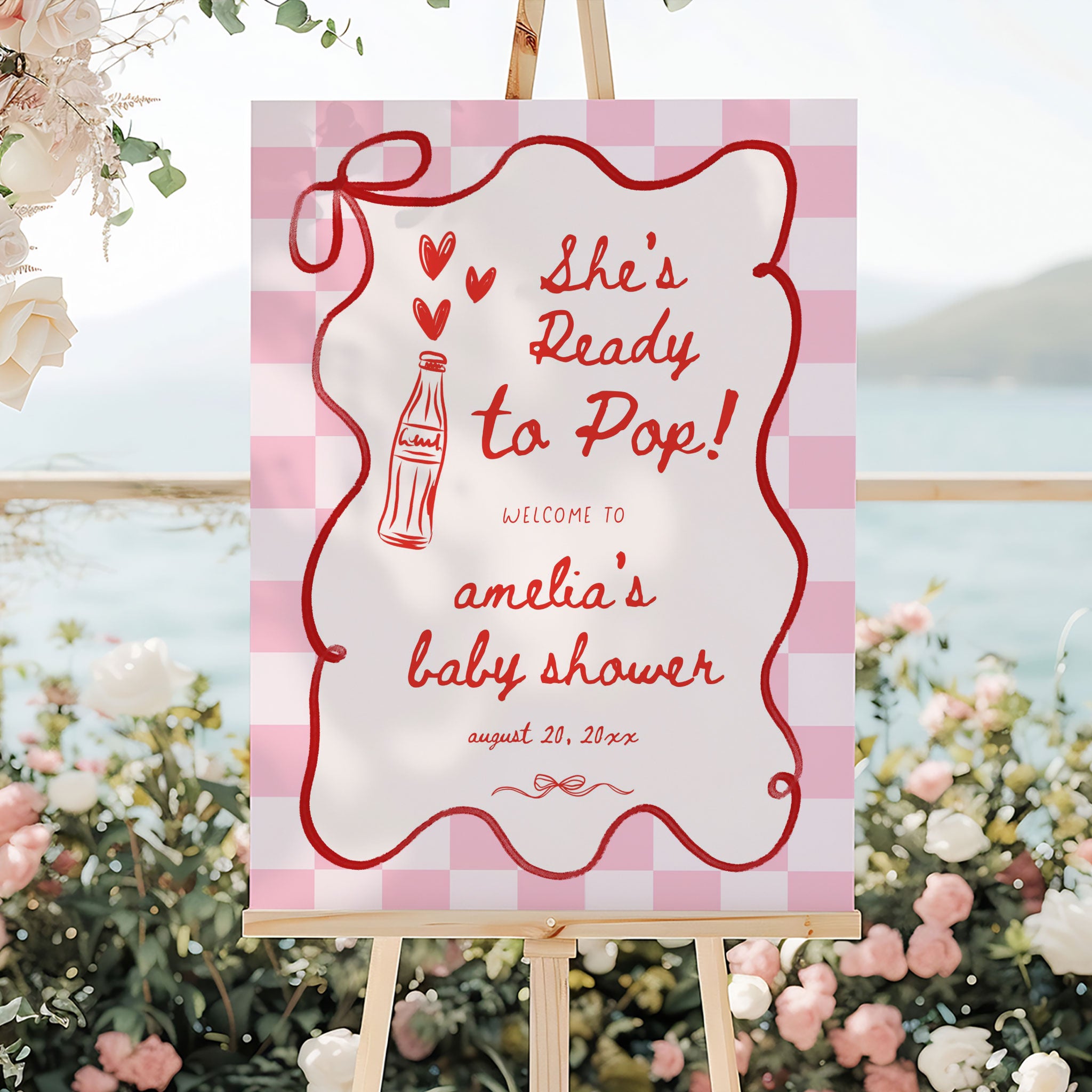 Prepared Sign Pink Pink Retro She's Ready To Pop Welcome Sign Template – OhHappyPrintables
