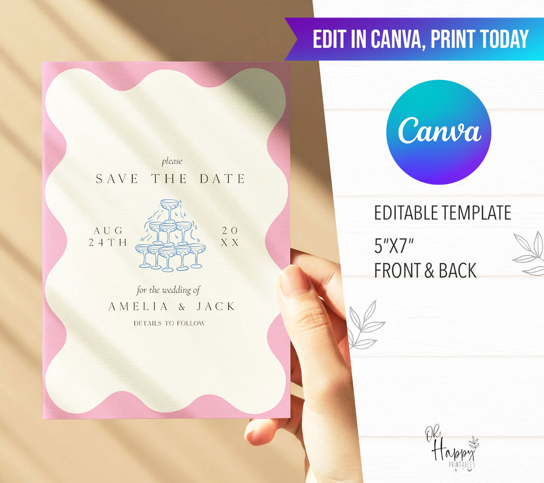 Pink Blue Elegant Save The Date