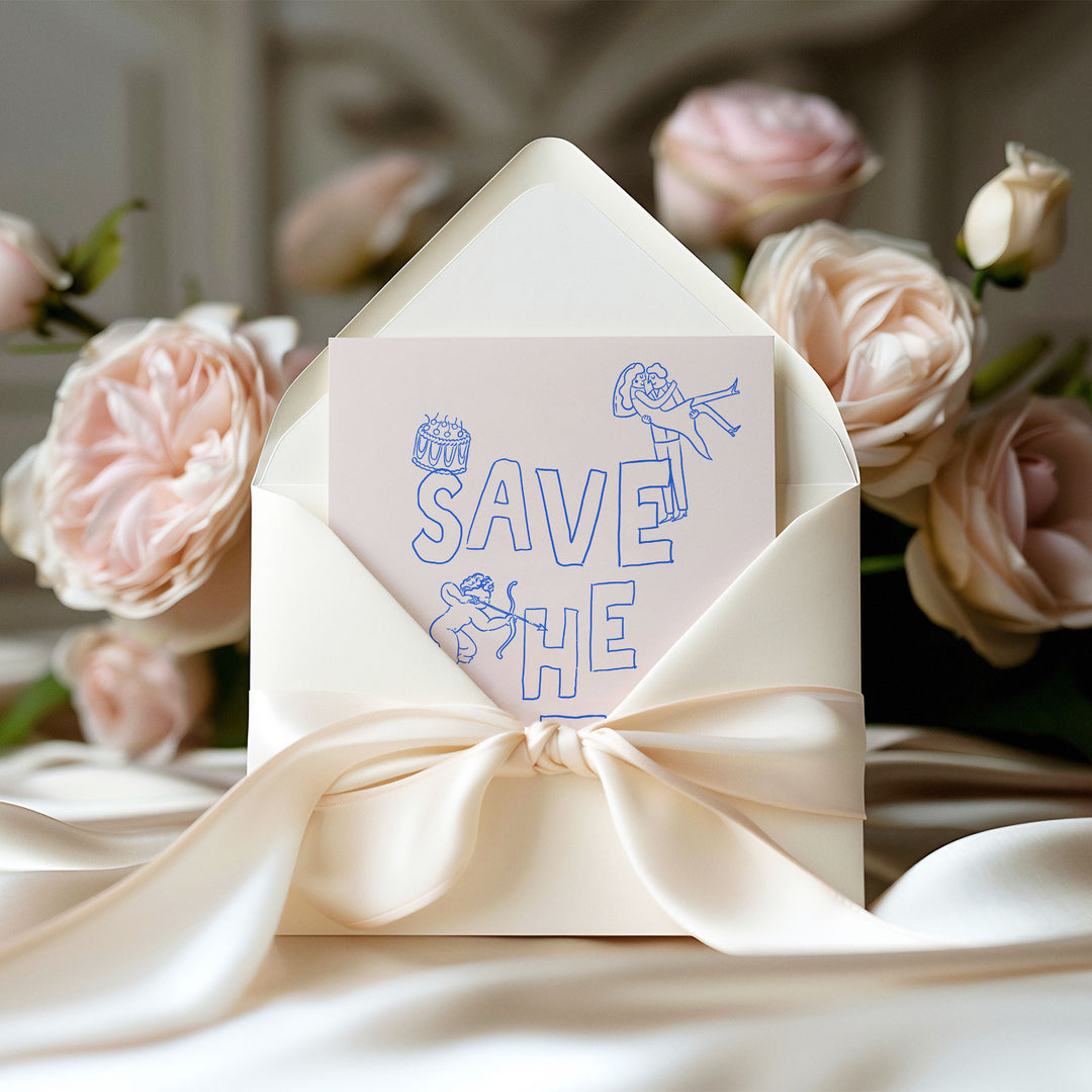 Blue Hand Drawn Style Save The Date
