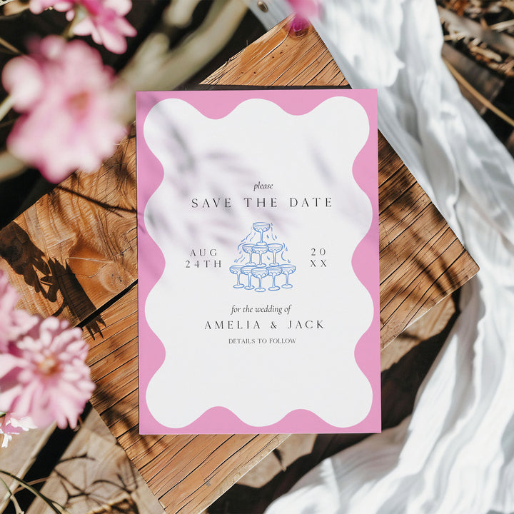 Pink Blue Elegant Save The Date