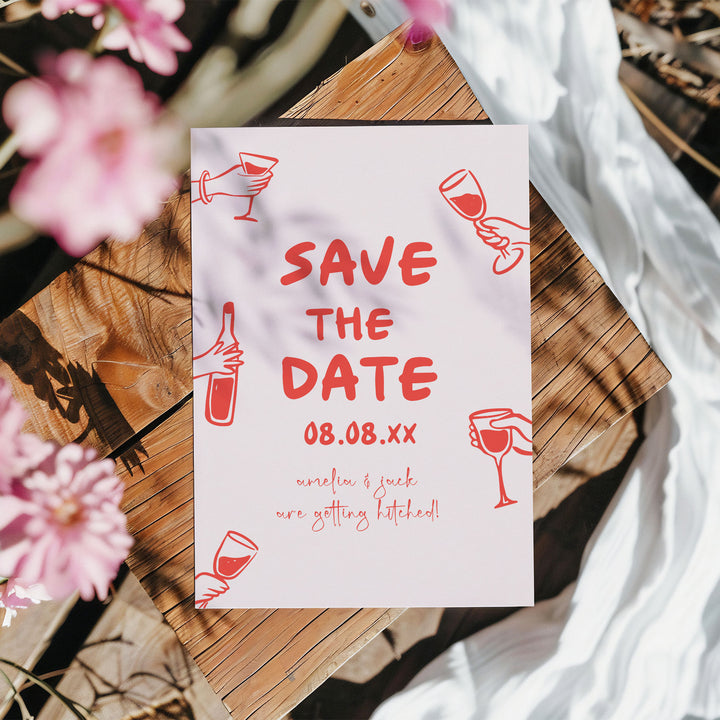 Doodle Red Wine Glass Save The Date