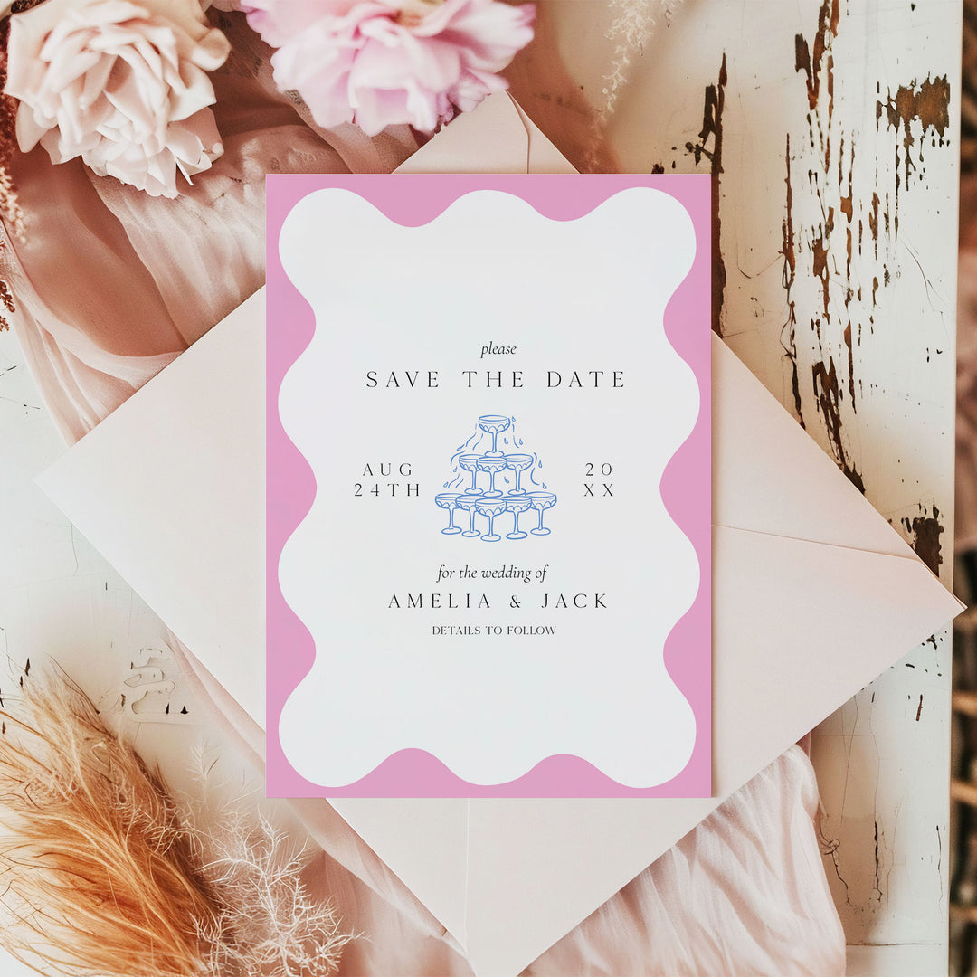 Pink Blue Elegant Save The Date