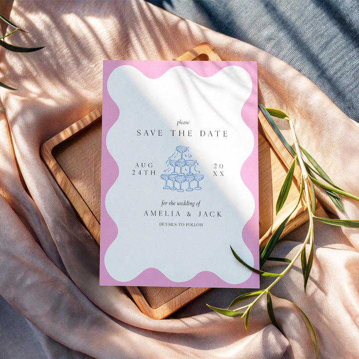 Pink Blue Elegant Save The Date
