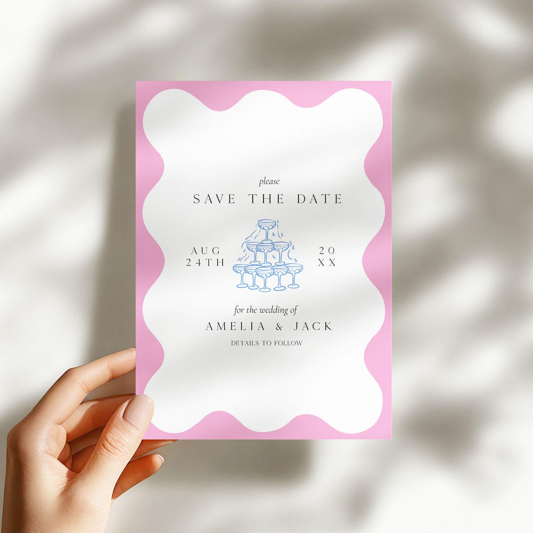 Pink Blue Elegant Save The Date
