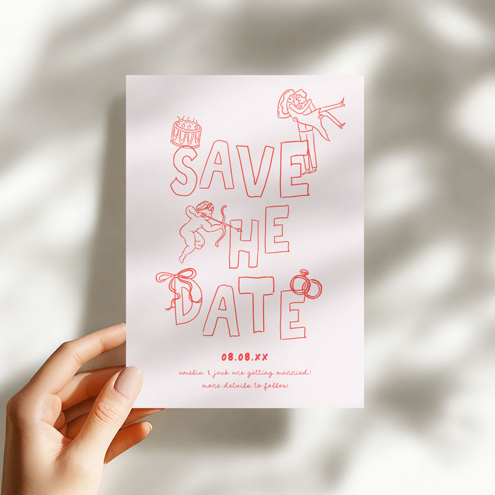 Red Hand Drawn Style Save The Date