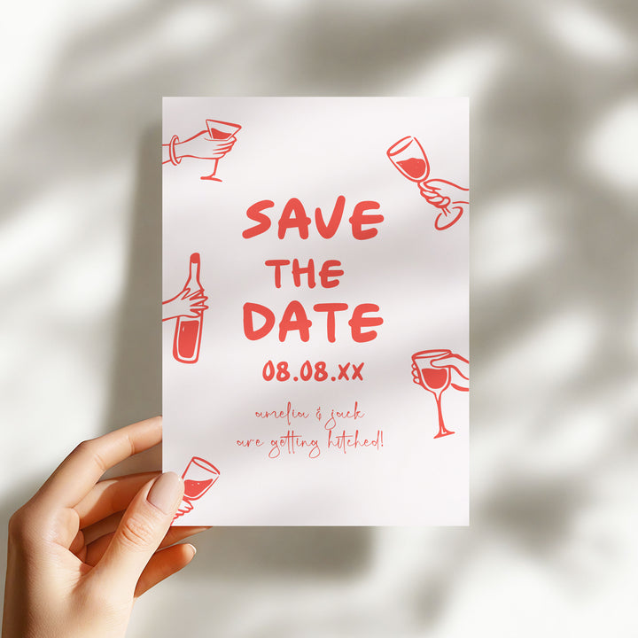 Doodle Red Wine Glass Save The Date